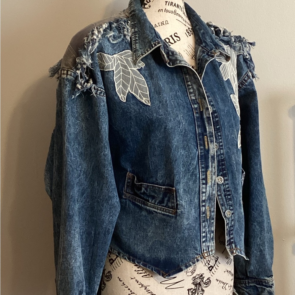 VNTG 1980’s CARRELI LADIES DENIM & LACE JACKET DESIGNER 1 OF A KIND SIZE EU 38